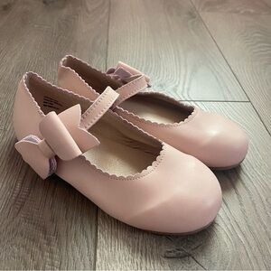 Monkey Feet Girls 6-7Y Pale Pink Leather Scalloped Bow Mary Jane Flats